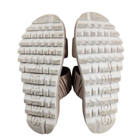 Sorel Slides Sandals sz 7 Women Roaming Two Strap Chunky Beige Tan White Stretch - Picture 9 of 13